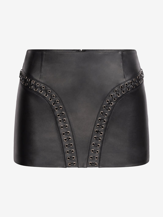 BLACK MOTO MINI SKIRT IN LAMBSKIN