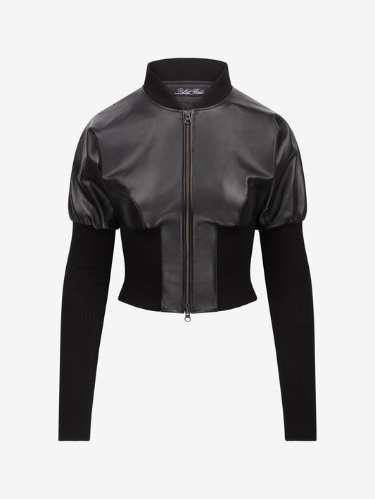 BLACK BATWING LEATHER BOMBER JACKET