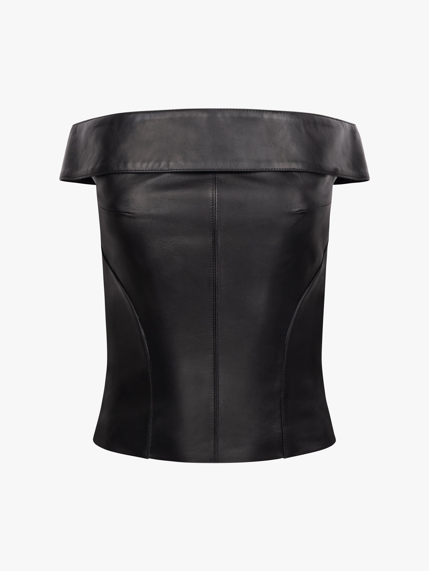 BLACK OFF SHOULDER TOP IN LAMBSKIN