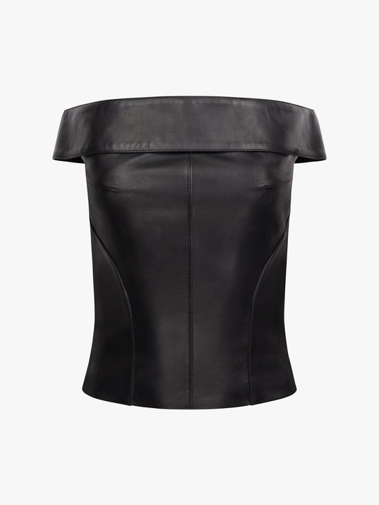 BLACK OFF SHOULDER TOP IN LAMBSKIN