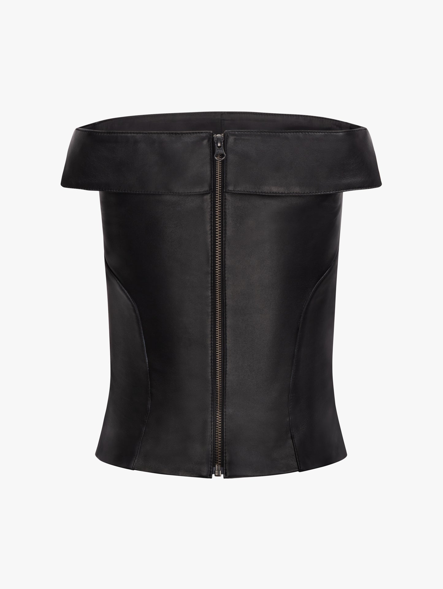 BLACK OFF SHOULDER TOP IN LAMBSKIN