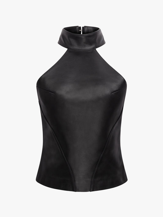 BLACK HIGHNECK TANK TOP IN LAMBSKIN